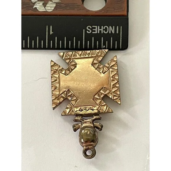 Antique Ancient Order Of United Workmen Fob Skull Crossbones Anchor Emblem